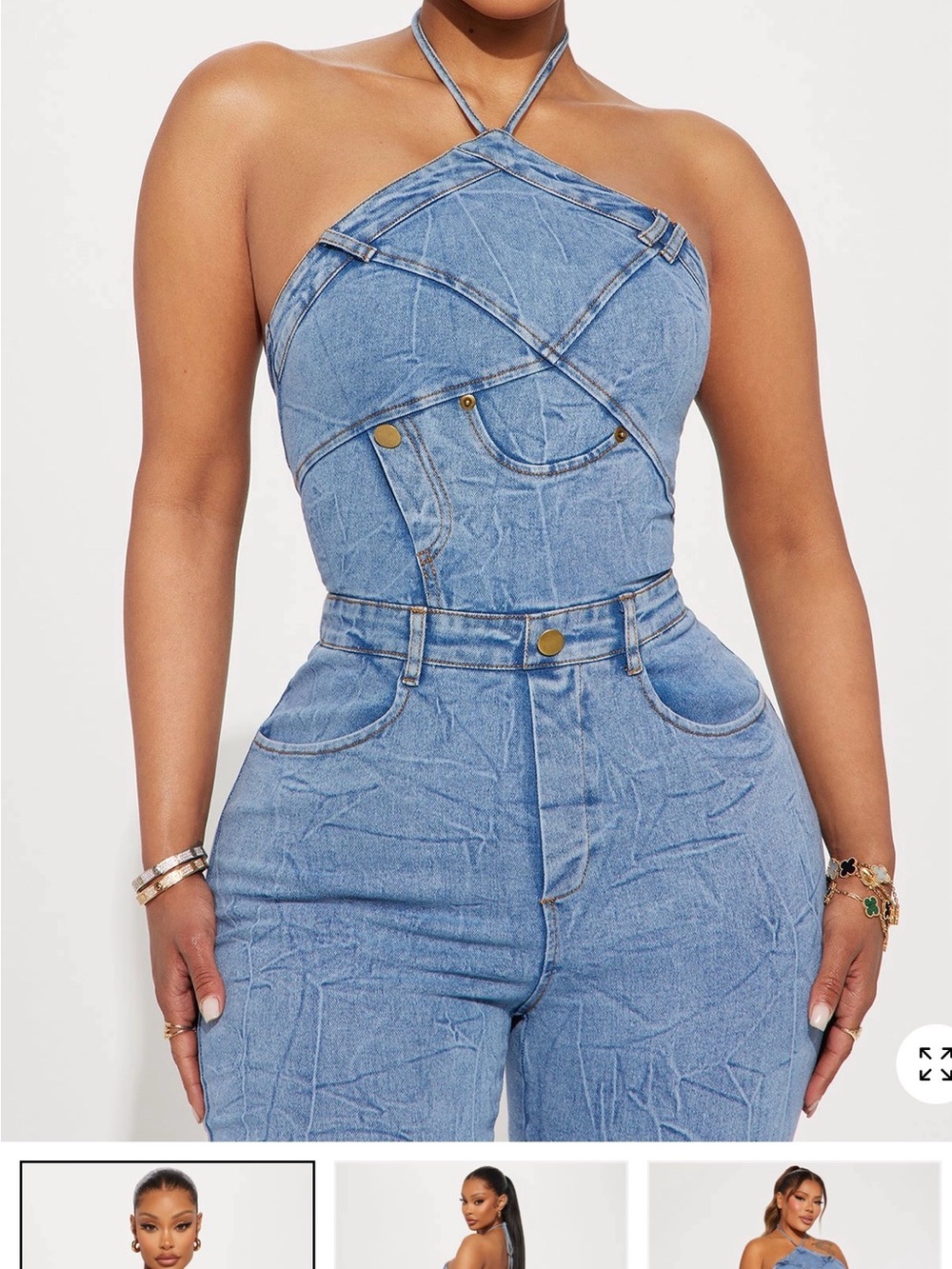 Fashion Nova Light Blue Denim Halter Jumpsuit - Picture 3 of 3